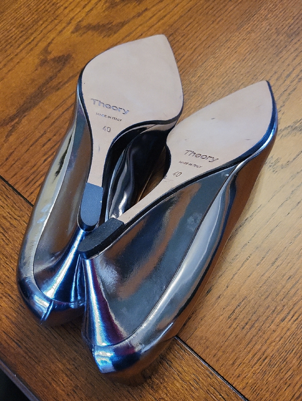 Theory Silver Metallic Wedges Shoes,made In Italy - Picture 5 of 10